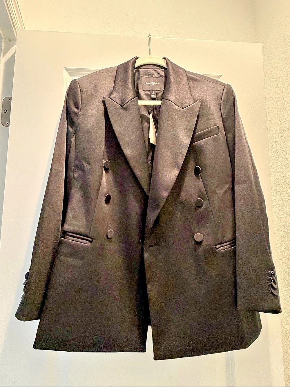 Banana Republic Satin Double-Breasted Blazer Black Size 6